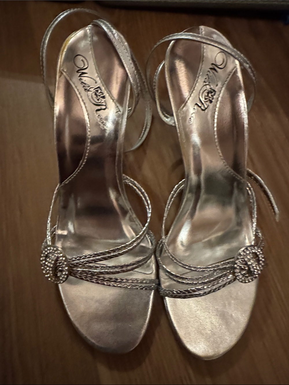 Wild Rose Silver Metallic Strappy Sandals with Knot Accent